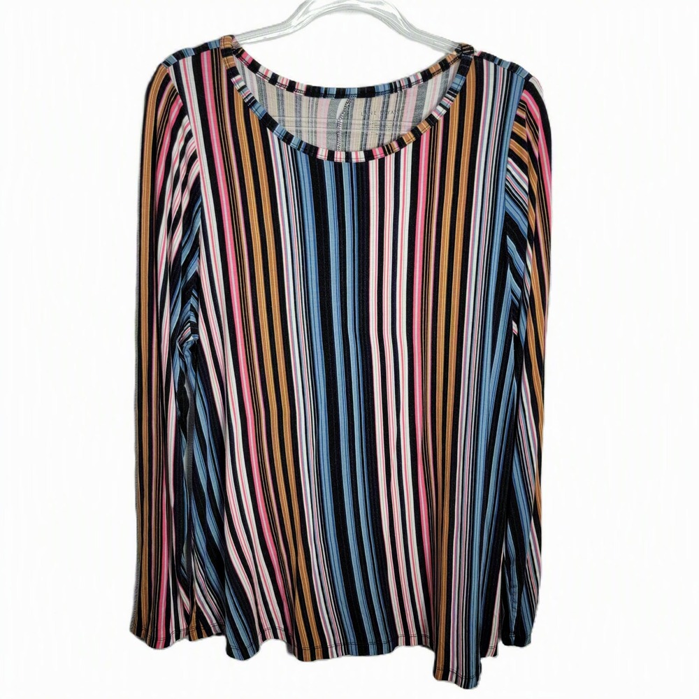 Lane Bryant Women 14/16 Long Sleeve Top Multi Color Vertical Stripe Scoop Neck